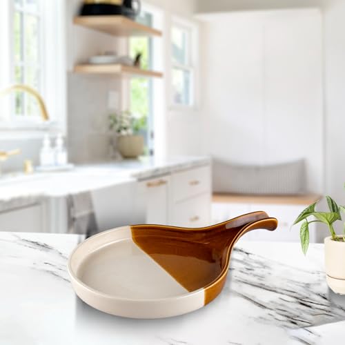 Image of BLACKCARROT Brown & White Handle Serving Platter | Microwave Safe