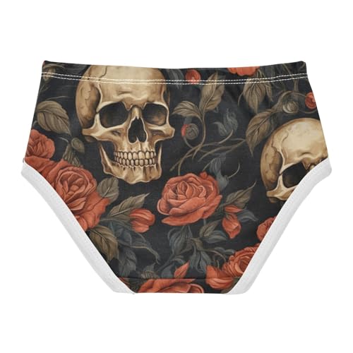 Toddler Briefs, Retro Skull Red Rose Girls' Cotton Brief Underwear, 2–8 Years2