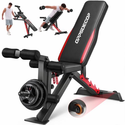 Image of OPPSDECOR 1200LBS Weight Bench with Wide-Range Leg Extension & Curl (Full ROM), Adjustable Workout Bench Press with Wheels & Handle, Incline /Flat Weight Bench for Home Gym Strength Training