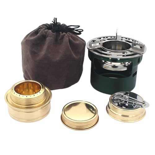 Qraatosi Hornillo de Alcohol para Camping, Soporte para Mini Hornillo de Alcohol, Estructura de Aleación de Aluminio Y Latón Gruesa, Resistente Al Viento, Verde