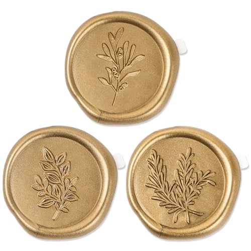 60 Pcs Wax Seal Stickers - Wedding Invitation Accessories Envelope Cards Seal Stickers Vintage Wax Sealing for Wedding Anniversary Bridal Shower Gift Wrapping Christmas (3 Designs in 1 Pack) (Gold)