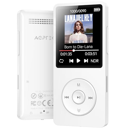 Image of AGPTEK A02 MP3 Player with Bluetooth 5.3, 1.8'' 32GB Portable Music Player | with Speaker, FM Radio, Voice Recorder, Supports Expanded Up to 128GB(White)