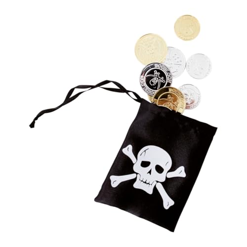 P'TIT Clown - 44100 - Bourse de Pirate avec 12 Pièces Dorées et Argentées - Porte-Monnaire - Accessoire de Déguisement - pour Carnaval, Anniversaire,...