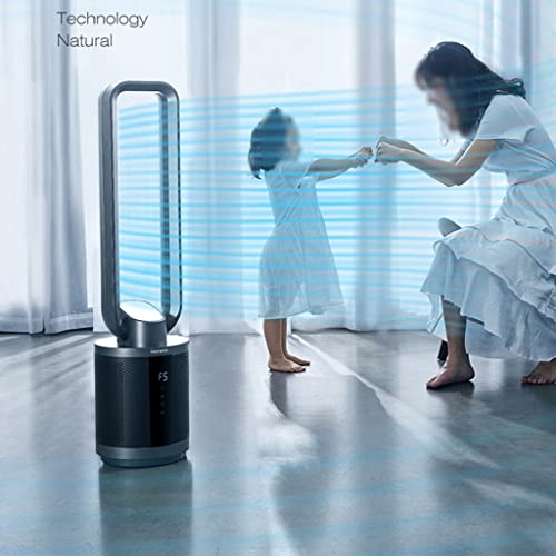Waeyz Bedroom Tower Fan, Indoor Fanless Cooling Fan, 8-Hour Timing, 9-Speed Wind Speed Control, Air Purification Circulation Tower Fan, Home Standing Floor Fan (Color : Silver-Gris) #TOP4
