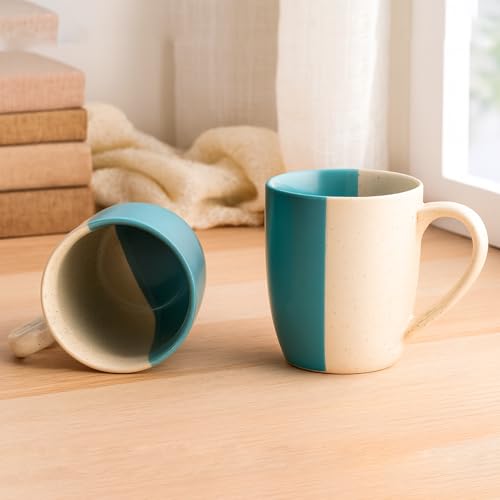 Image of Saras Aajeevika 2 Pc Handmade Ceramic Large Coffee Mug - 400ml |Jumbo Milk Mugs for Gifts Tea Cup Set Kitchen Dining - Mircowave & Dishwasher Safe Ideal for Daily Use & Wedding Return Gift Items