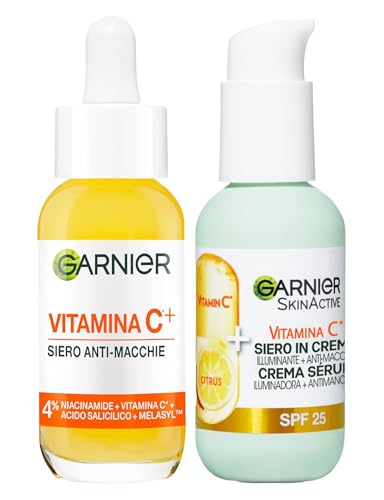 Garnier Sérum Facial Anti-Imperfecciones Vitamina C+ con Niacinamida Ácido Salicílico y Melasyl Antioxidante 30ml + Sérum Facial Iluminador Anti-Imperfecciones SPF 25 50ml - 2 Productos