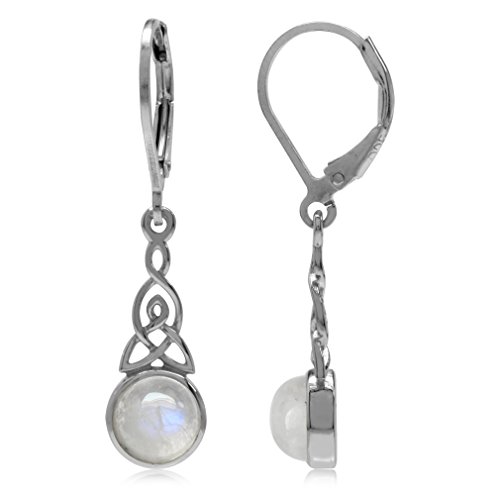 Silvershake Natural Moonstone White Gold Plated 925 Sterling Silver Triquetra Celtic Knot Leverback Earrings