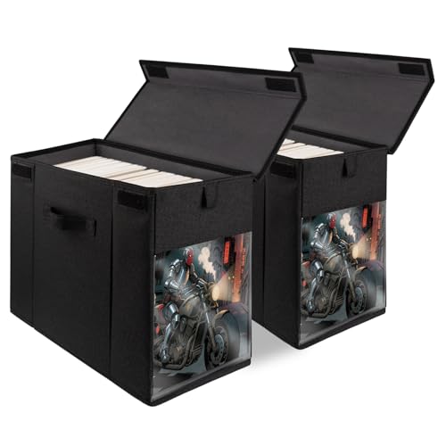 Image of 2 Pack Comic Book Storage Box with Lid for Modern Age, Collapsible Magazine Organizer with Clear Window, Heavy Duty Case Container Holder, Black