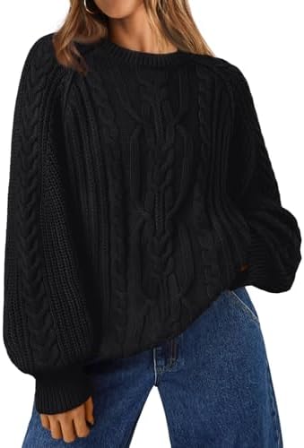 Trendy Queen Women's Oversized Cable Knit Crewneck Fall Pullover ...