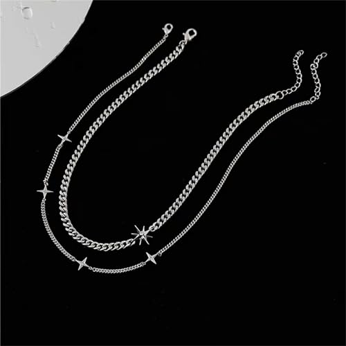 Two Piece Y2k Irregular Starlight Necklace for Women Snake Bone Chain Pendant Jewelry Collar Chain Blue3