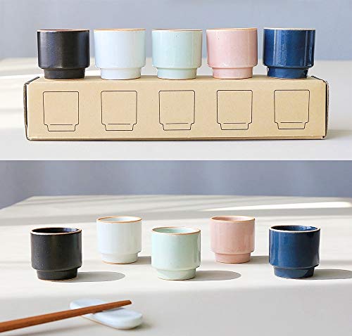 Shot Glass Set For Sake N Soju, 5 Piece Handcrafted Ceramic Pottery Porcelain Sake Cups ,Traditional Korean Hand Painted Cordial Glasses. Ideal For Coffee Espresso, Tea, Parties, Housewarming #TOP3