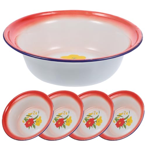 HEALEEP 5 pezzi Ciotole Smalto Vintage Rosse da Scodella Profonda per Zuppa e Insalata Leggere e Resistenti per Uso Domestico e Campeggio