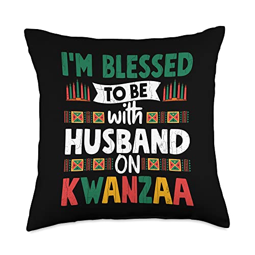 Funny African Kwanzaa Graphic & More Blessed with Husband On Kwanzaa Fun African American Graphic Throw Pillow, 18x18, Multicolor