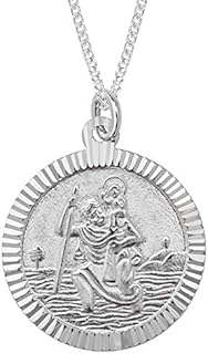 Aeon Real Sterling Silver St Christopher Medal Pendant Necklace For Women and Men. Adjustable Chain From 16 inches to 18 inches. Holy St Christopher Christian Travel Protector Medal