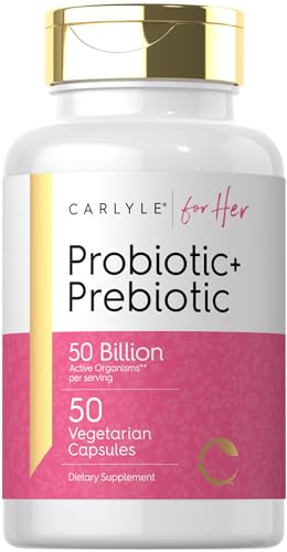 Carlyle Probiotic and Prebiotic for Women | 50 Billion Active Organisms Per Serving | 50 Capsules | with Organic Inulin | Vegetarian Supplement for Women