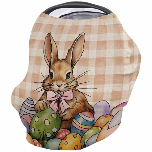 Nursing Cover for Breastfeeding Scarf, Easter Plaid Buffalo Bunny Eggs Baby Car Covers Super Soft Multi Use for Canopy Shopping Cart Cover Blanket Stroller Cover