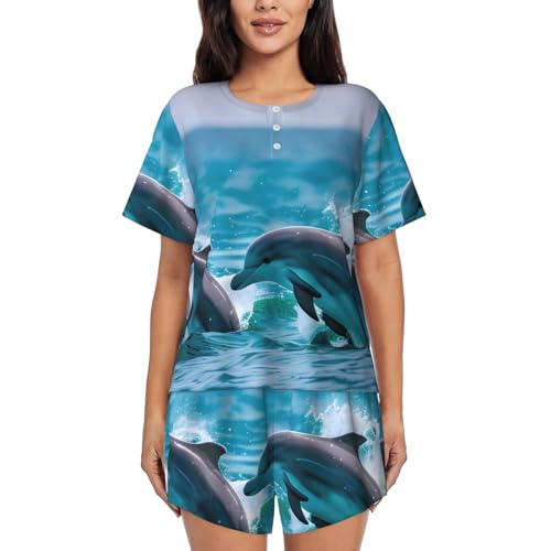 Pyjama court femme dauphin ensemble de nuit d'été en coton léger