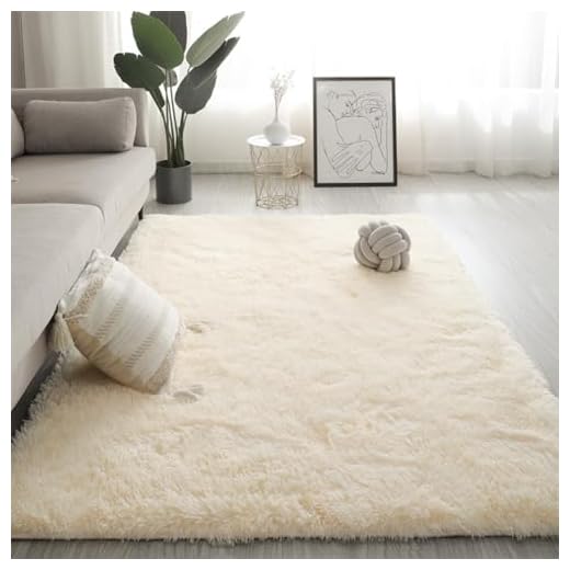 Swsen Tapis de Salon Shaggy Ultra Doux - Moelleux et Lavable - Tapis Moderne pour Chambre avec Dessous Antidérapant, 40 x 60 cm, Blanc Cassé