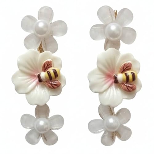 Image of Alvero 2Pc Elegant Flower Hair Clips for Women, Translucent Floral Barrettes with Pearl & Crystal Rhinestone, Cute Korean Style Clips for Wedding, Party - 6 x 2 x 1.5cm (Pack of 2 Piece) (White)