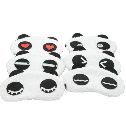 EleCharm 6PCS Cute Panda Sleep Mask Soft Plush Eyeshade Eyepatch Travelling Blinfold Mask