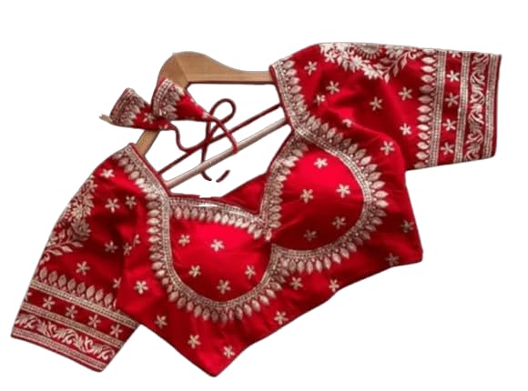 Party Readymade Blouse | Embroidered Silk Blouse | | Padded Saree Blouse with Designer Sleeves & Back Latkan Dori |-picture-35