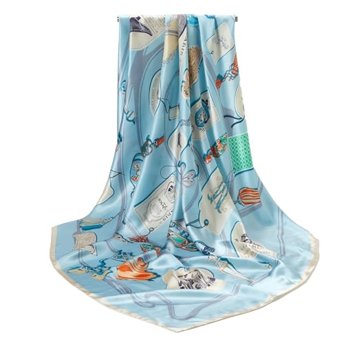 100% Mulberry Silk Scarf 43 Inches Large Square Wrap for Hair Night Sleeping Scarf With Gift Packed (Print label drawing)