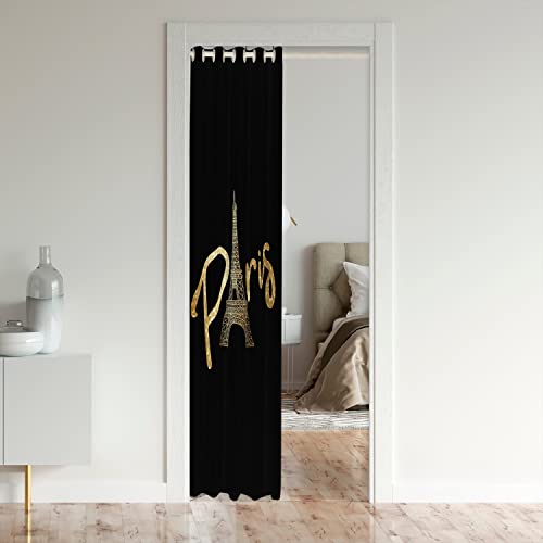 Loussiesd Eiffel Tower Door Curtain for Doorway Privacy Paris 30%-50% Room Darkening Blackout Insulated Thermal Curtain Trip Design Gold Black Window Treatments 86x203cm - Image 3