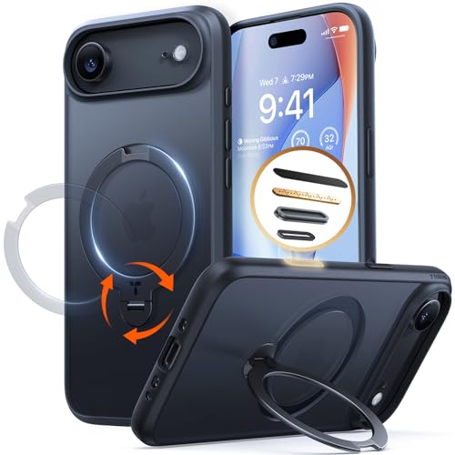 Image of TORRAS Q3 Spin for iPhone Air Case, 360 Magnetic Stand, Black | Compatible with MagSafe, Built-in Kickstand, Camera Control, 4X Military-Grade Shockproof Translucent Phone Case for 17 Air