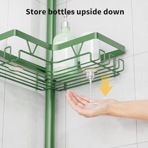 Image of KEGII Shower Caddy Tension Pole, 4-Tier Rustproof Adjustable Corner Bathroom Organizer for Renters, 25-114.2 Inch No Drill Space-Saving Shower Storage Rack, Emerald Green
