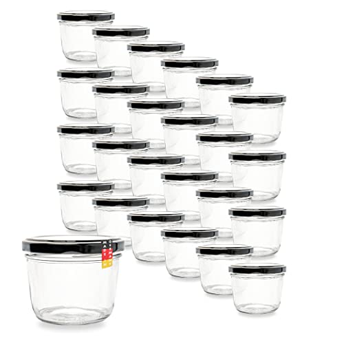 Flaschenbauer 24er Set Premium Sturzgläser 230 ml – Vielseitige Marmeladengläser & Einmachgläser mit farbigem Twist-Off-Deckel, inklusive Etiketten. Ideal für Suppen, Dips, Tee, Kräuter (Schwarz) Flaschenbauer 24er Set Premium Sturzgläser 230 ml – Vielseitige Marmeladengläser & Einmachgläser mit farbigem Twist-Off-Deckel, inklusive Etiketten. Ideal für Suppen, Dips, Tee, Kräuter (Schwarz)