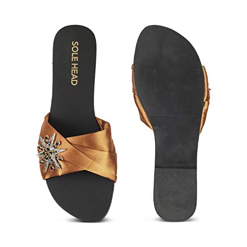 Image of SOLE HEAD Gold Flats Sandal for Women