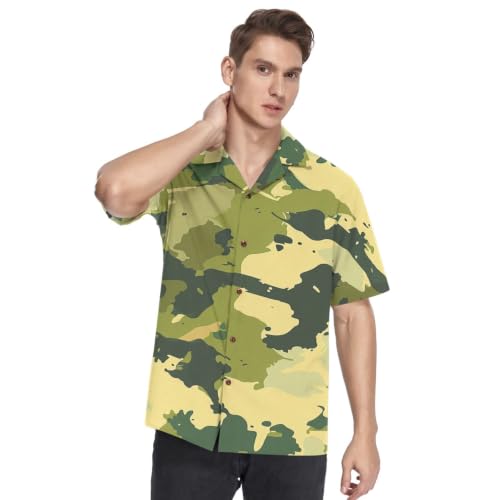 Chemise Hawaïenne Homme Camouflage Vert Style Funky Imprimé Militaire Unique