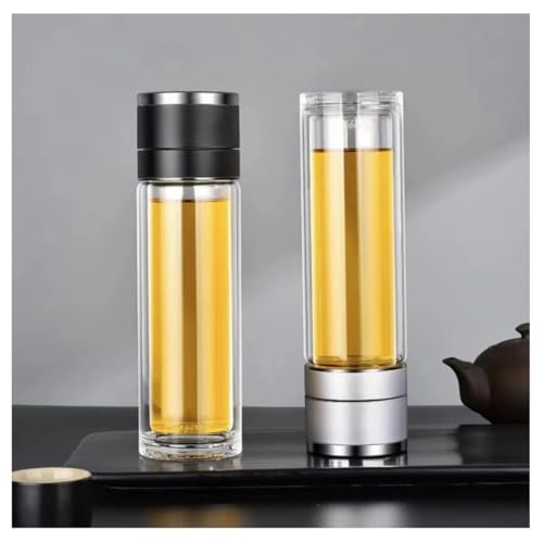 Image of Wosta Leakproof Glass Water Bottle with Stainless Steel Infuser Glass Tea Infuser Bottle with Strainer and Neoprene Sleeve for Loose Leaf Tea, Cold Brew Coffee. (K - SILVER, 400ML)