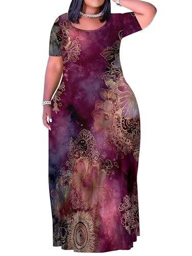 Image of SUZONANA Plus Size Dresses for Women Summer Casual Maxi Dress Short Sleeve Loose Vacation Dress