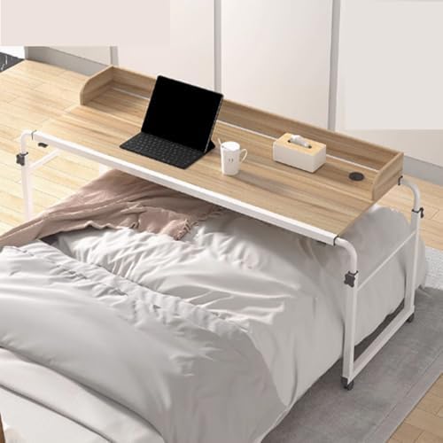 Rolling Overbed Table Laptop Cart Adjustable Bedside Desk White Mobile Computer Stand for Bed Versatile Bed Tray for Work & Meals Easy to Move