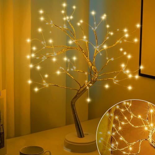 Árboles De Navidad, Lawn & Patio Luces de Arbol Bonsai con Botón Táctil - Led Lampara de Buro de Ramas Ajustables, DIY Lampara Bonsai, Lámpara de árbol de 50cm USB, Night Light Para...