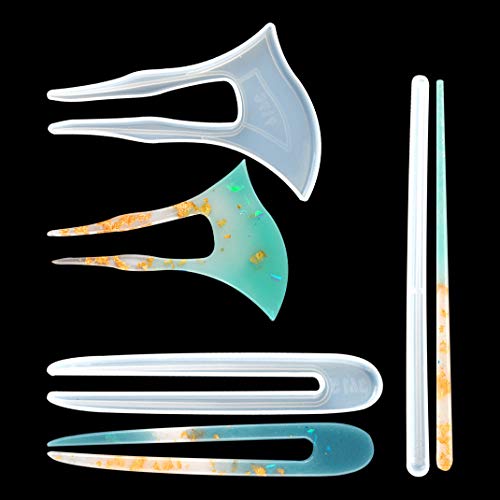 DIYBravo 3 piezas Molde de Horquilla Moldes Resina Hairpin Epoxi Moldes Silicona Hair Clip Resin Molds para DIY Horquilla Artesanía (3 Moldes) Cover