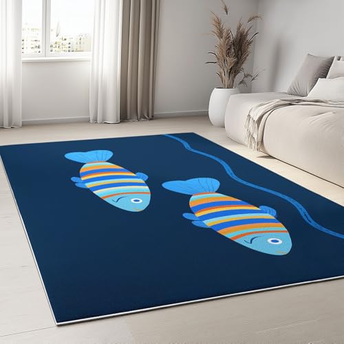 Tapis lavable en machine avec dessous antidérapant bleu - 8