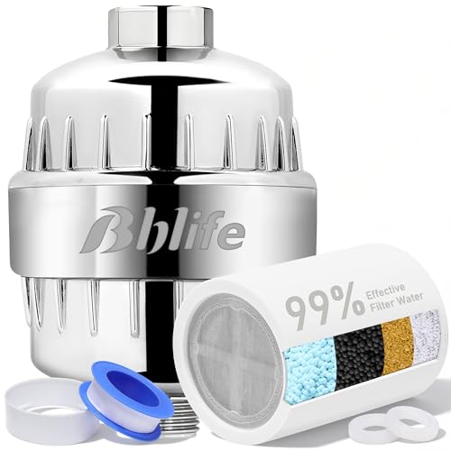 BBLIFE Shower Filter for Hard Water - High-Output Purifying Shower Head Removes 99% Chlorine, Lead, Fluoride & Toxins - Softens Water, Prevents Scale, Revitalizes Skin & Hair - Easy Install