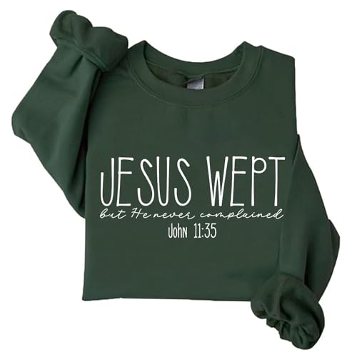 Image of TONGCHEN Jesus Wept Sweatshirt Women Religious Christian Faith Bible Verse Christmas Hoodie Pullover (US, Alpha, 3X-Large, Regular, Regular, Army Green)