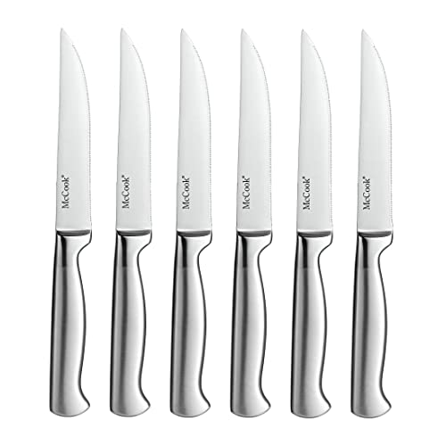McCook MC59 Steak Knife Sets - 6 Pieces Full Tang Serrated Stainless Steel Steak Knives Set