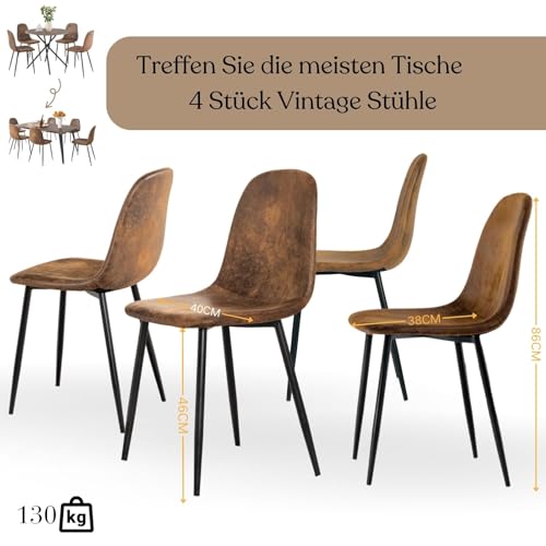 FurnitureR Gastronomie Stuhl Set 4er - Robust, Braun Veloursimitat, Metallkreuzgestell, Feste Höhe, Nicht stapelbar, Für Café & Bistro