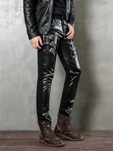 Men's Slim Fit Pu Leather Pants Hip Hop Faux Leather Trousers Nightclub Dance Party Motorcycle Biker Pants2