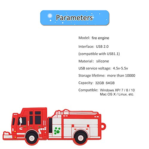 Image of 32GB USB Flash Drive Cute Fire Engine Shaped Memory Stick Novelty Thumb Drives USB Data Storage