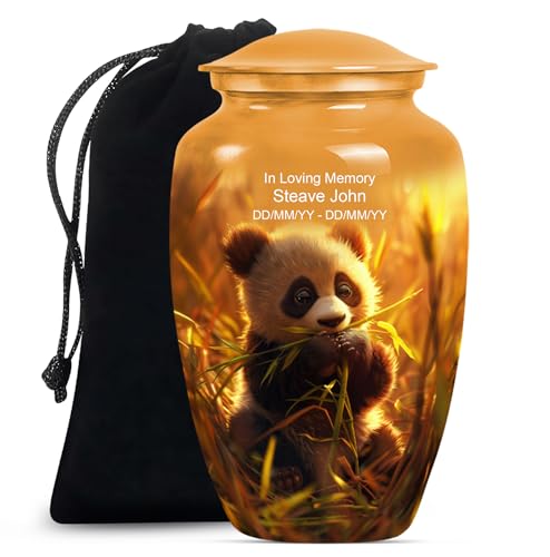 Image of Personalized Panda - Cremation Urn for Ash - Ash Urns for Human - 10 Inch - Large with Velvet Bag - Memorial Urn for Mom & Dad - Burial Urns - Human Remain Urn - Decorative Urns for Ashes