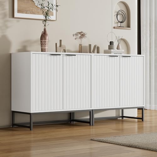 HAINEW Aparador moderno blanco con 4 puertas y patas metálicas negras, armario multiusos con tirador de metal para pasillo, dormitorio, salón, comedor, 160 × 40 × 80 cm