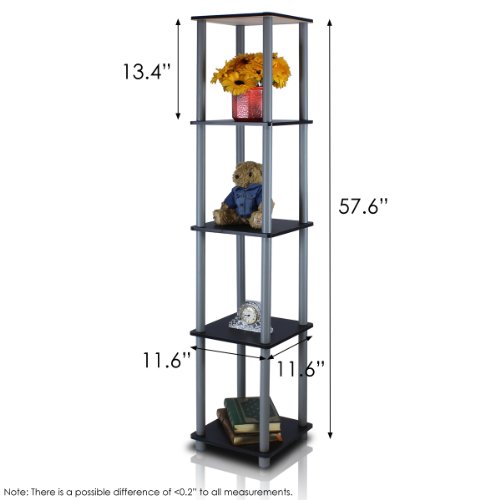 Furinno Turn-N-Tube 5-Tier Corner Square Rack Display Shelf, Round, Light Cherry/Black #TOP2