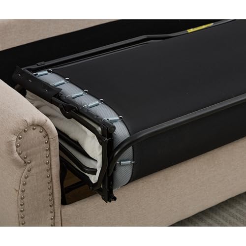 Image of Modern 3 Seat Sofa Couches with Pull Out Queen Memory Mattress Sleeper Bed, 2-in-1 Convertible 3 Seater Sofa Couch W /Rivet Decor and Scroll Armrests for Home Apartment