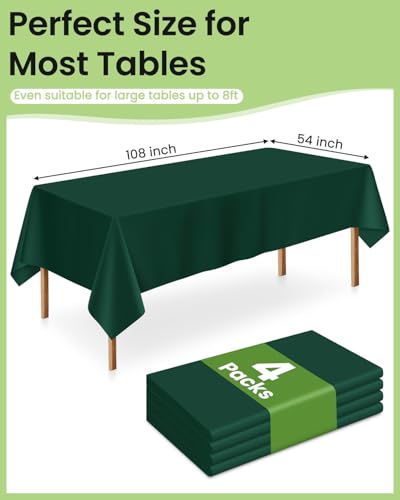 Image of LANLISA 4 Pack Dark Green Plastic Tablecloth Disposable, 54 x 108 Inch