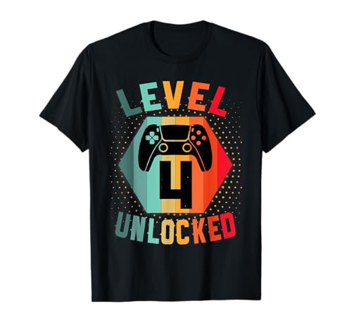 4 Años Cumpleaños Regalo gamer t shirt level 4 unlocked Camiseta